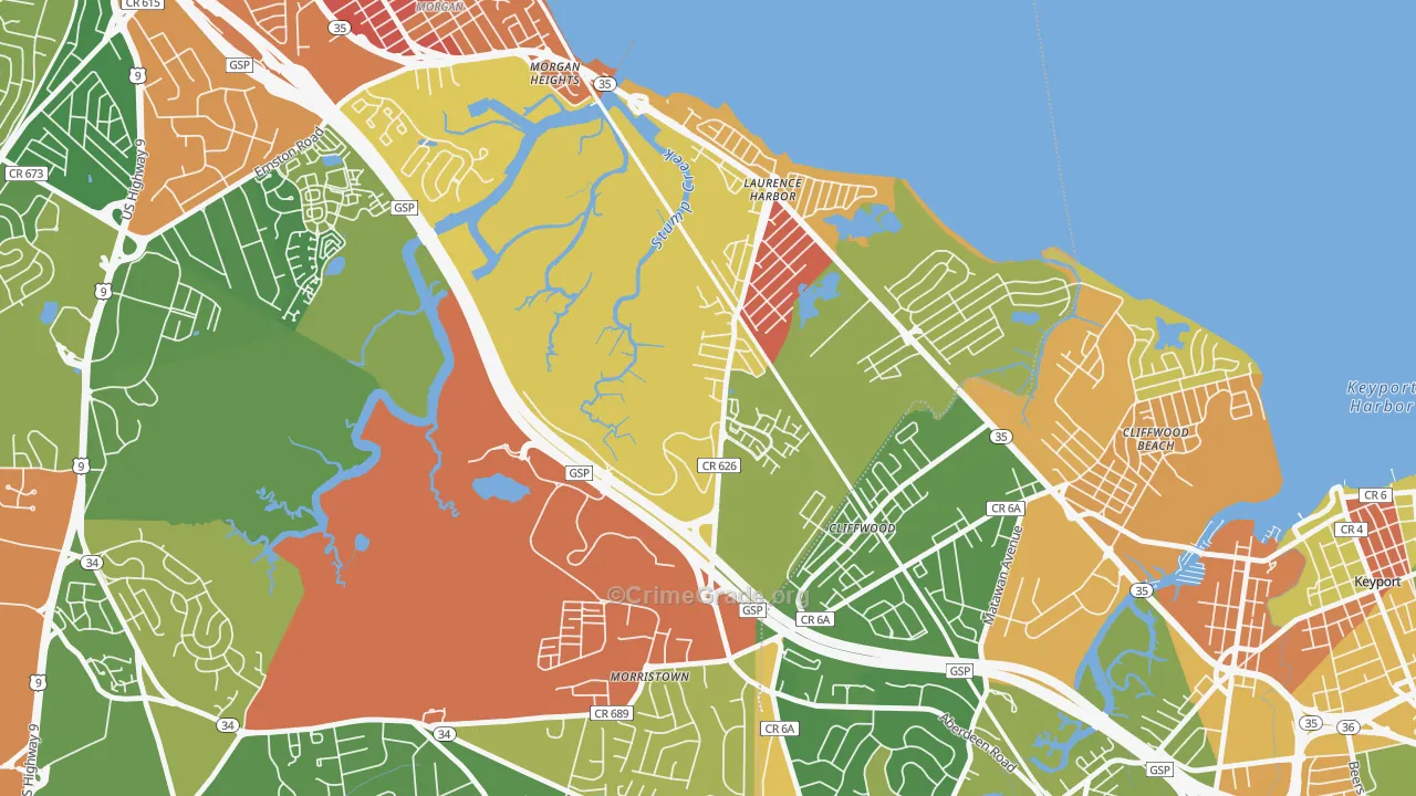 Laurence Harbor, NJ Map of Arson Rates