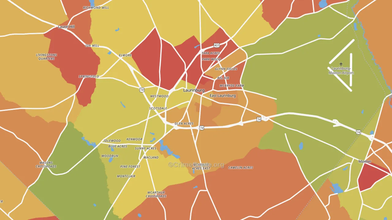 Laurinburg, NC Map of Arson Rates