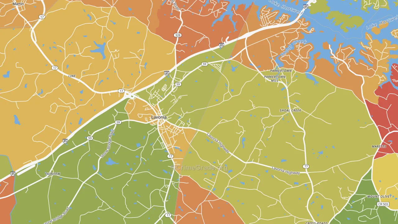 Lavonia, GA Map of Arson Rates