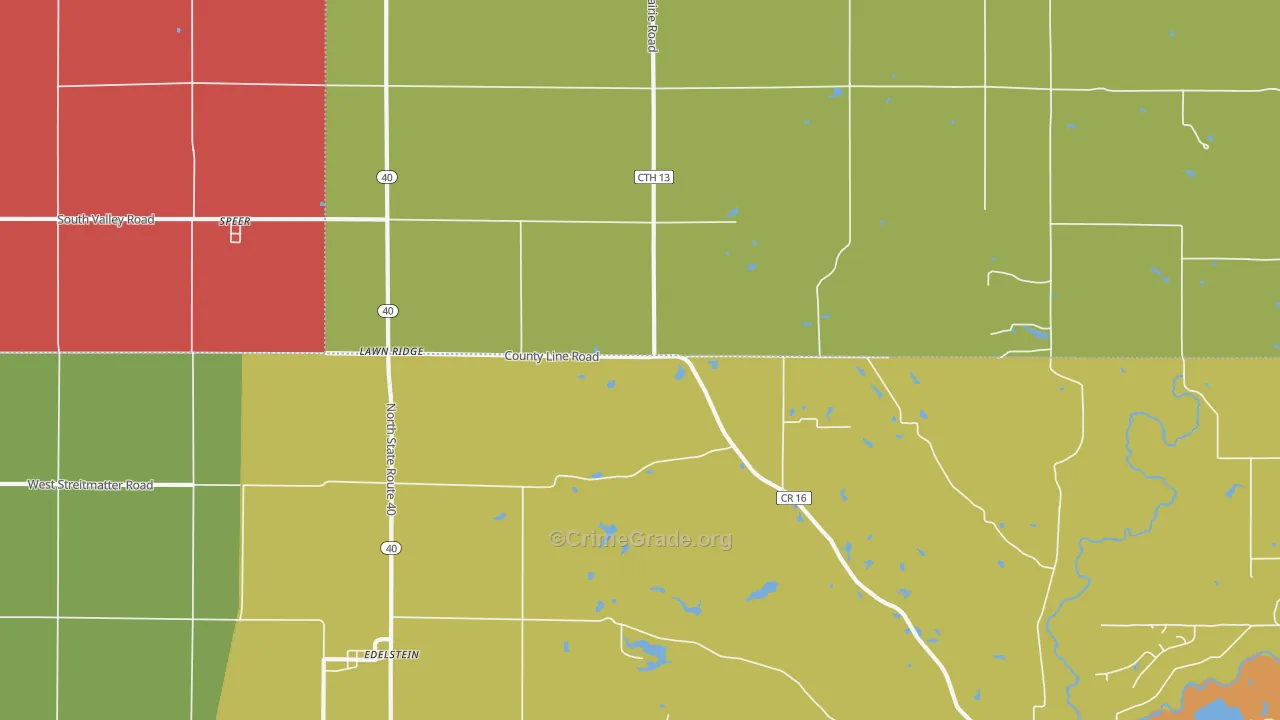 Lawn Ridge, IL Map of Arson Rates