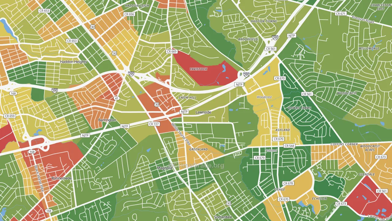 Lawnside, NJ Map of Arson Rates