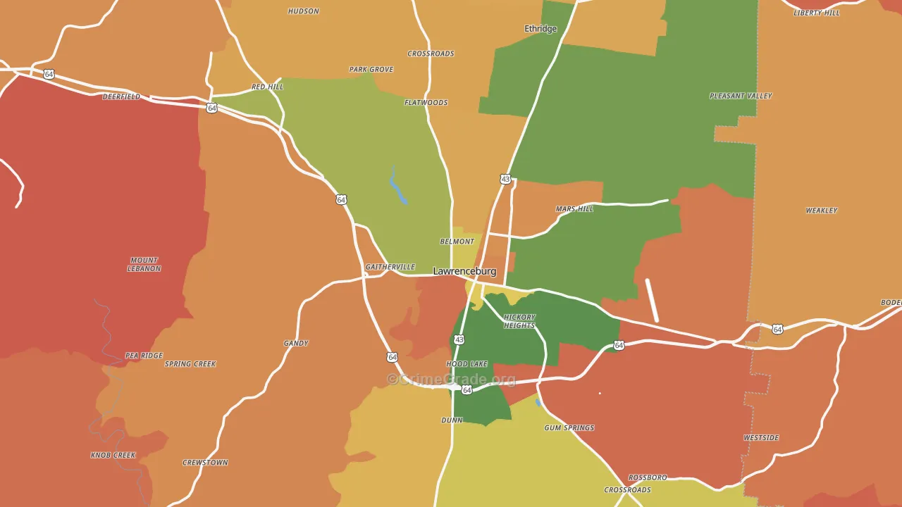 Lawrenceburg, TN Map of Arson Rates