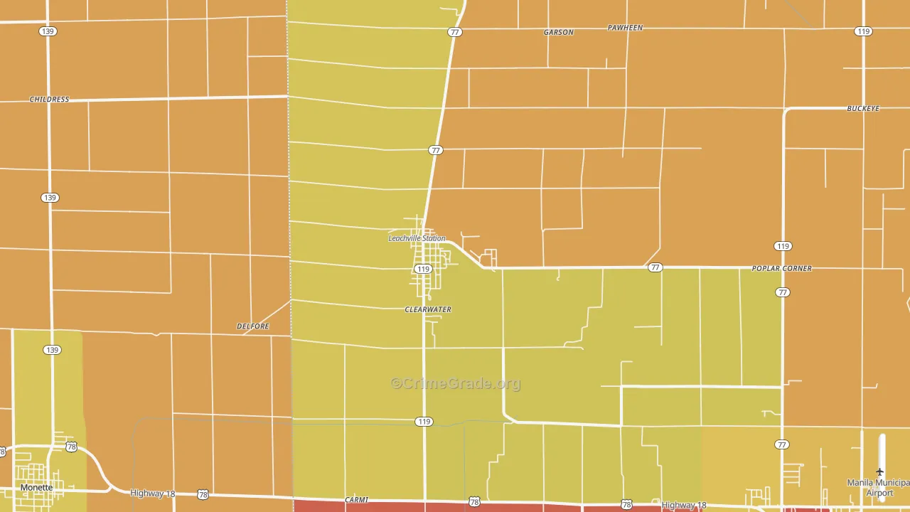 Leachville, AR Map of Arson Rates