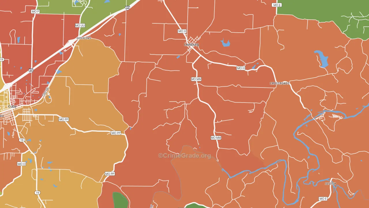 Leasburg, MO Map of Arson Rates