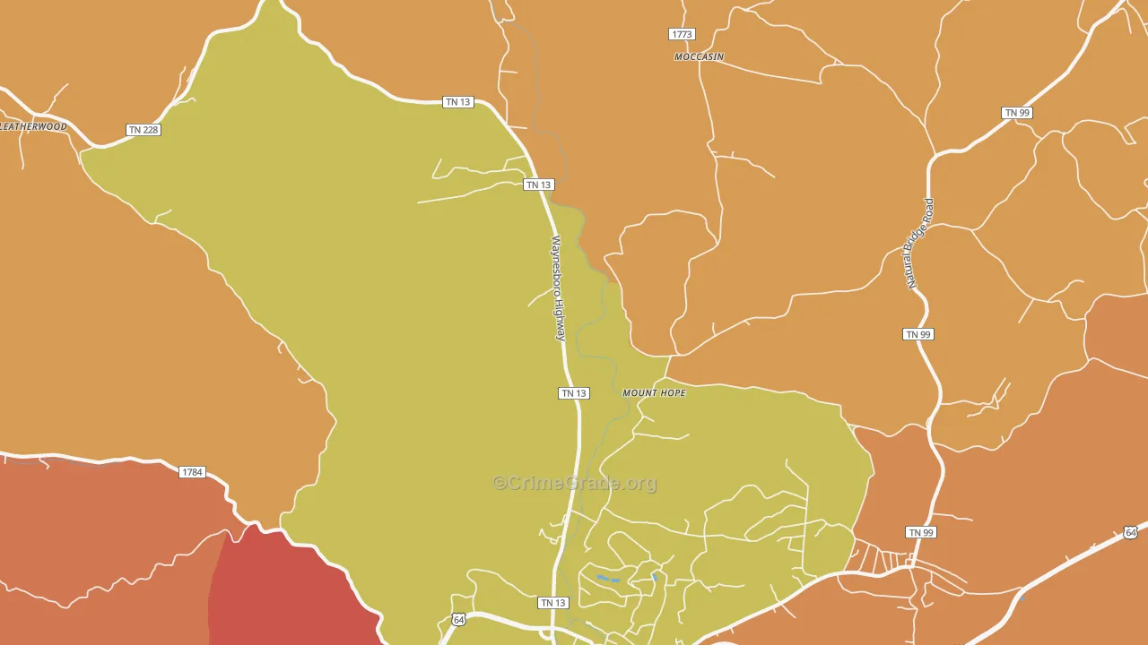 Leatherwood, TN Map of Arson Rates