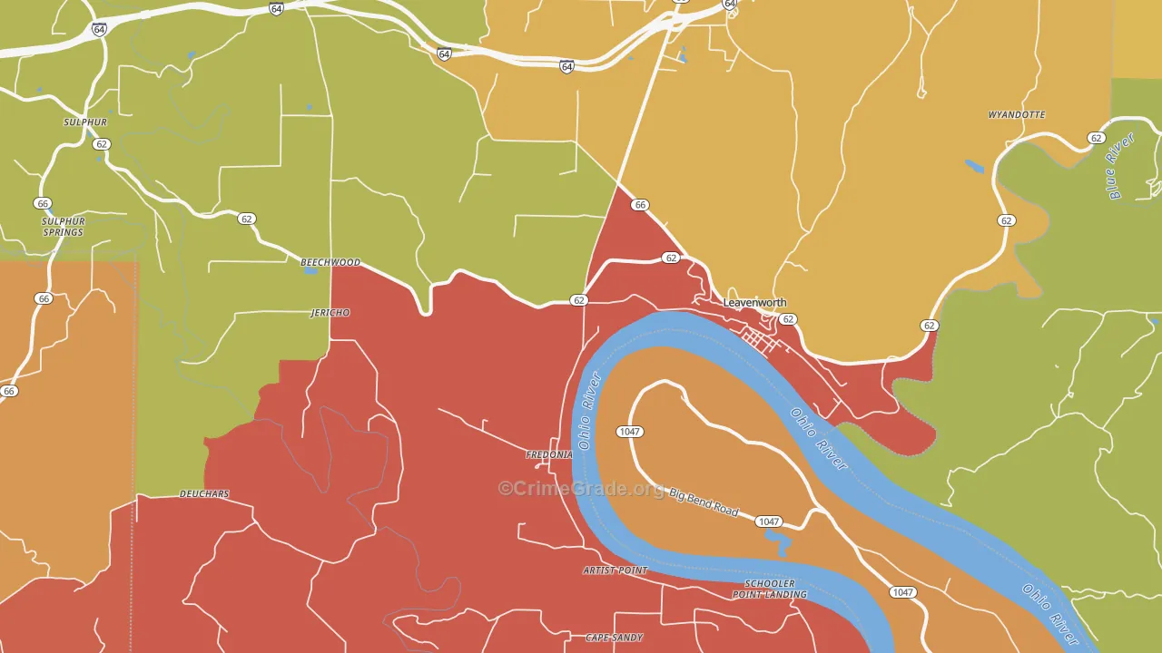 Leavenworth, IN Map of Arson Rates