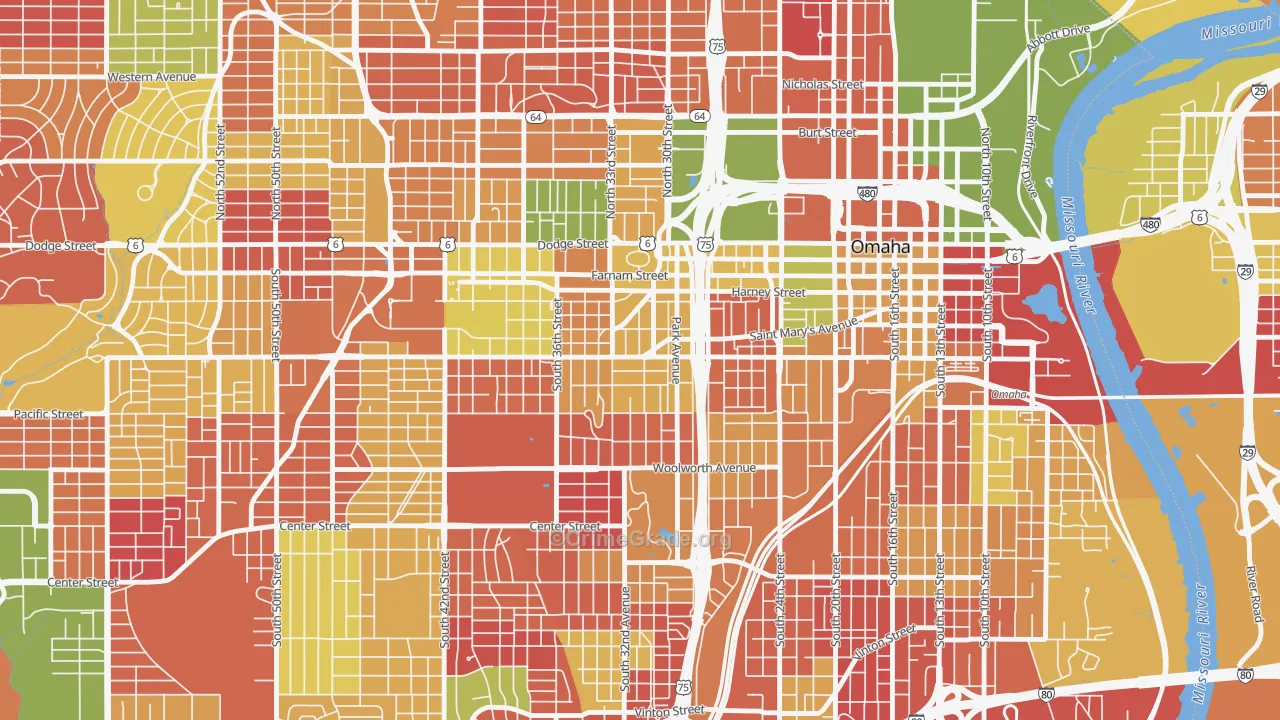 Leavenworth, Omaha, NE Map of Arson Rates
