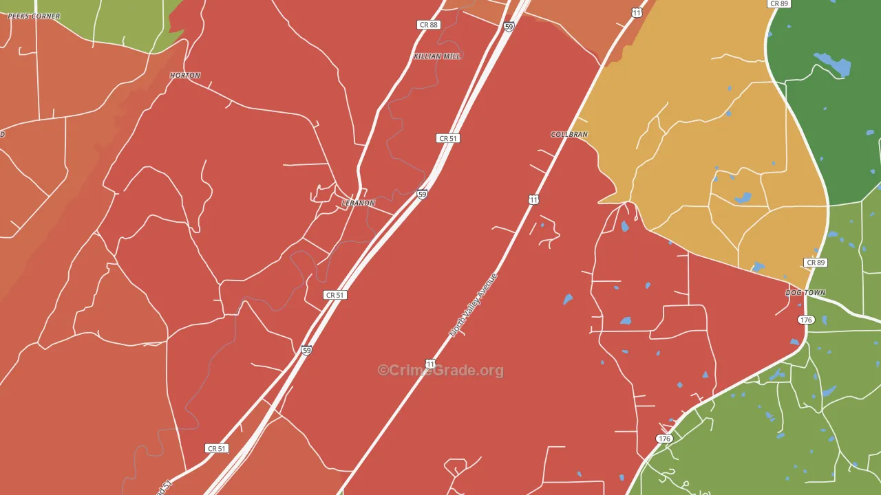 Lebanon, AL Map of Arson Rates