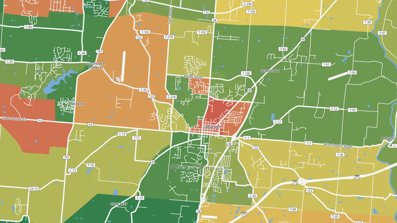 Lebanon, OH Map of Arson Rates