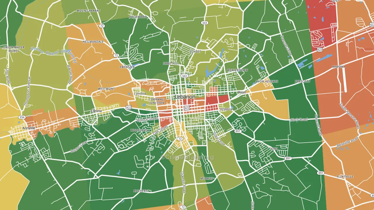 Lebanon, PA Map of Arson Rates