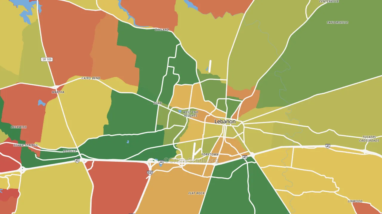 Lebanon, TN Map of Arson Rates