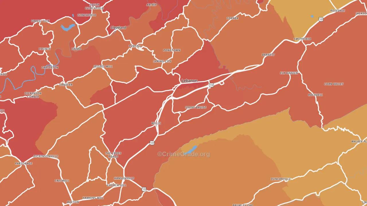 Lebanon, VA Map of Arson Rates
