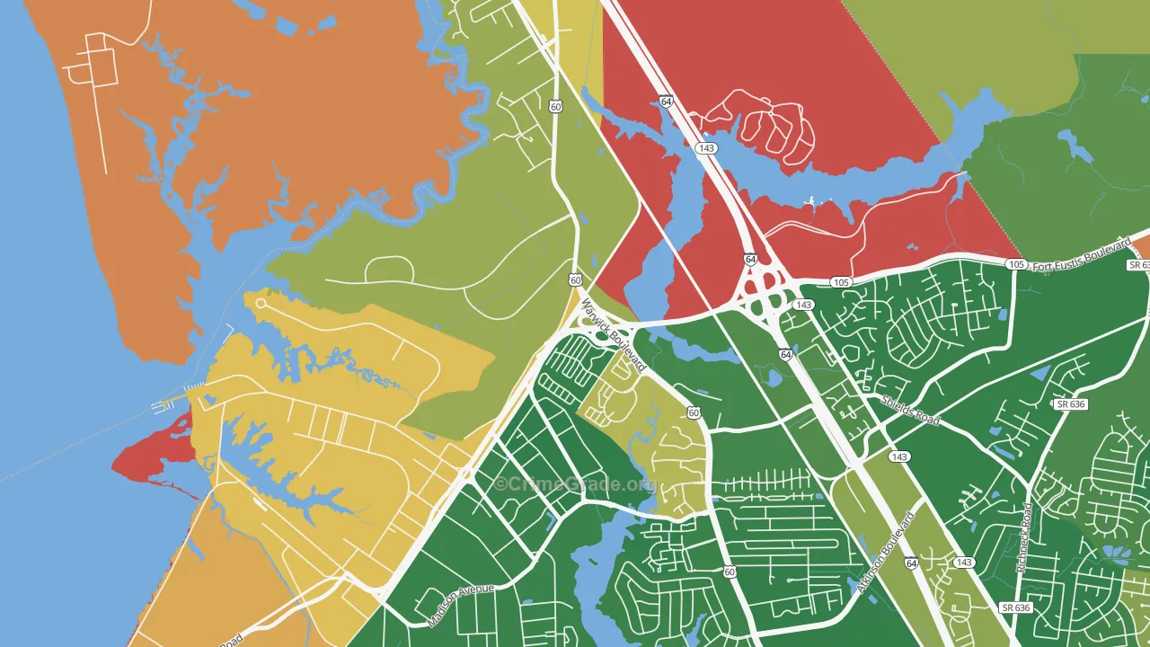 Lee Hall, Newport News, VA Map of Arson Rates