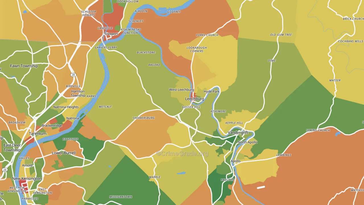 Leechburg, PA Map of Arson Rates