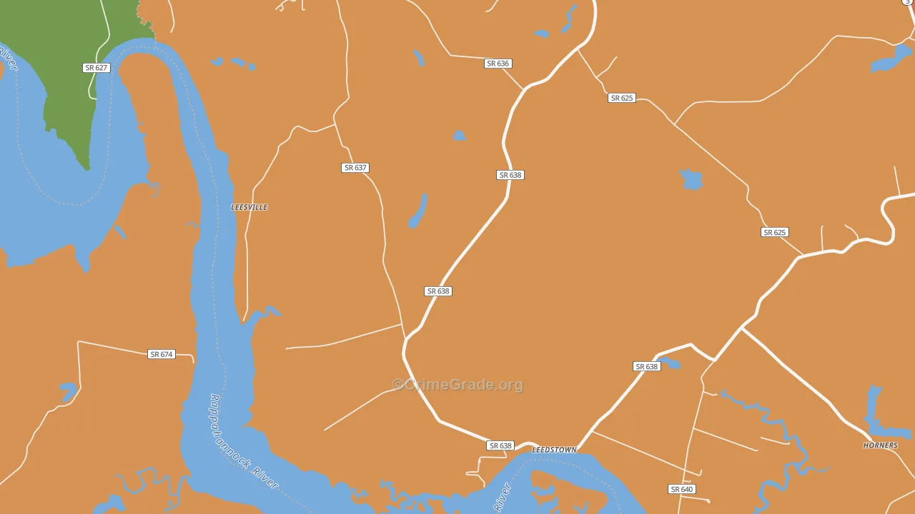Leedstown, VA Map of Arson Rates