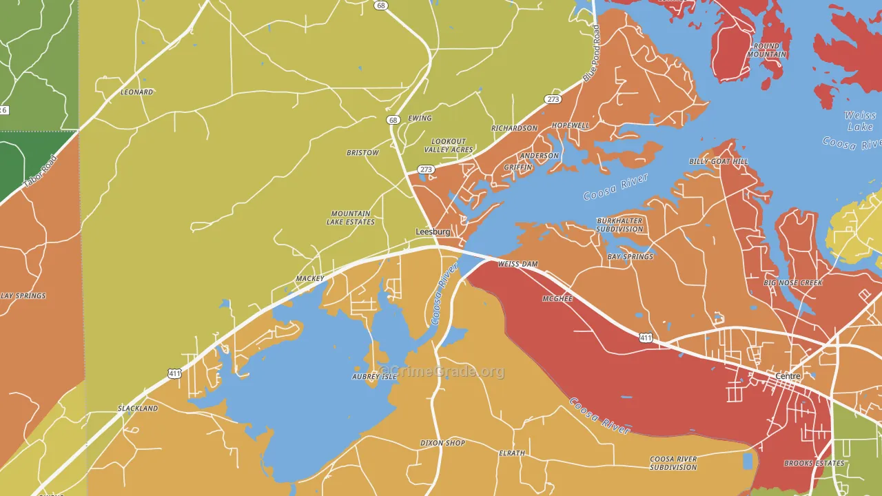 Leesburg, AL Map of Arson Rates