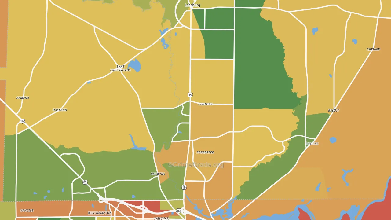 Leesburg, GA Map of Arson Rates