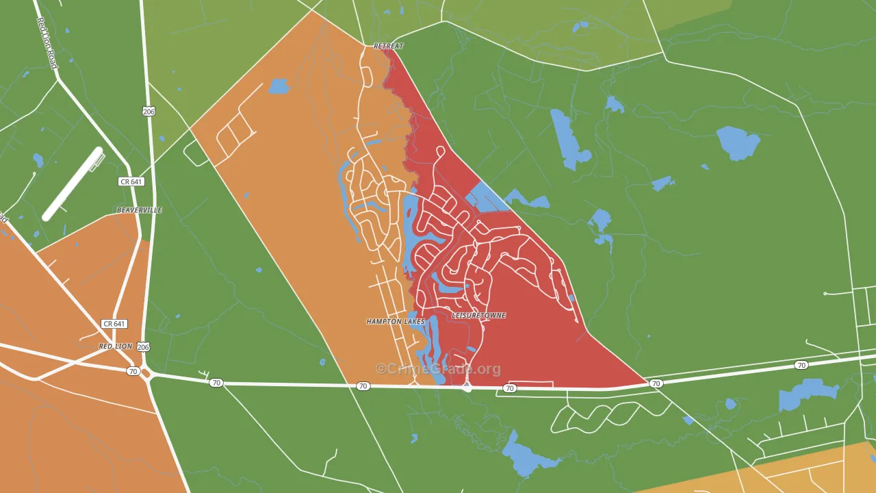 Leisuretowne, NJ Map of Arson Rates