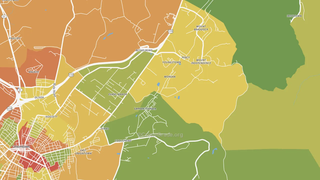 Lemont Furnace, PA Map of Arson Rates