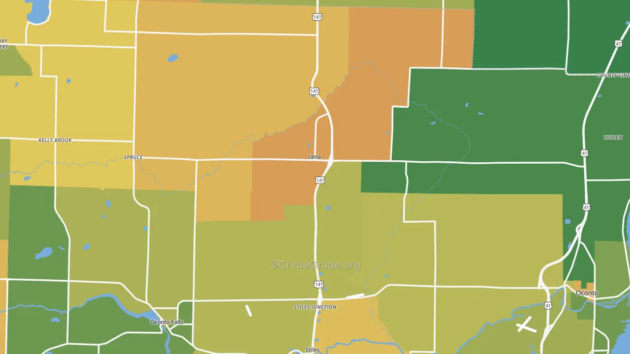 Lena, WI Map of Arson Rates