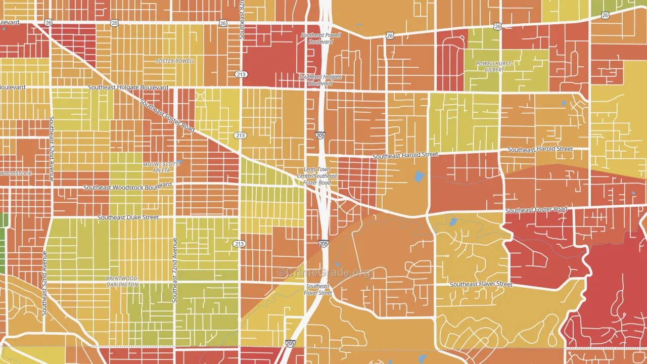 Lents, Portland, OR Map of Arson Rates