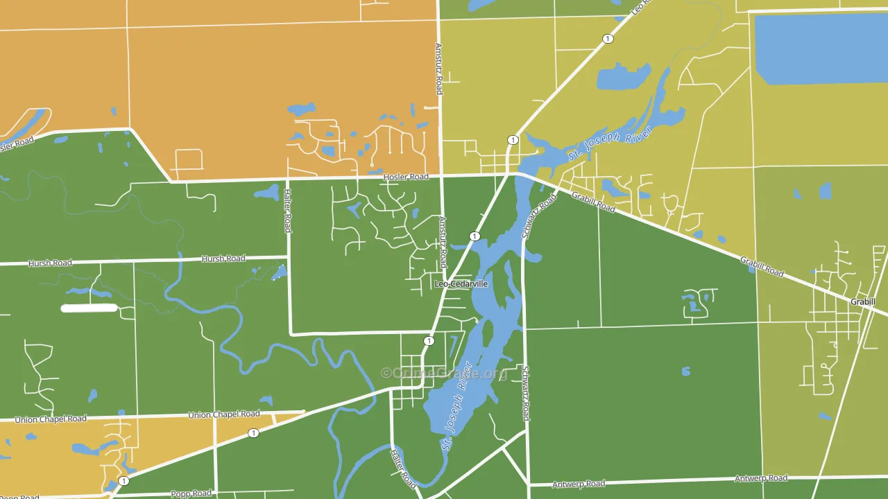 Leo-Cedarville, IN Map of Arson Rates