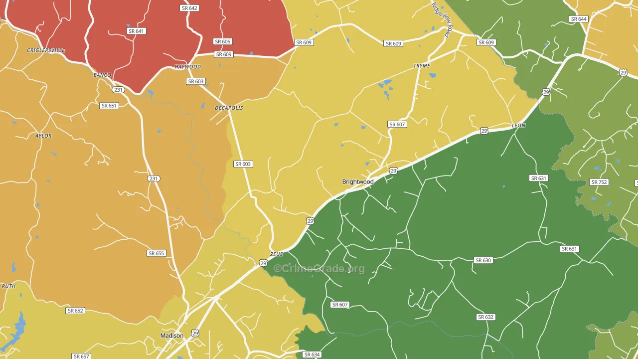 Leon, VA Map of Arson Rates