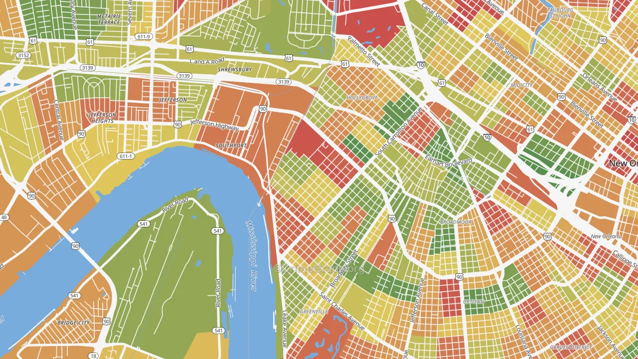 Leonidas, New Orleans, LA Map of Arson Rates