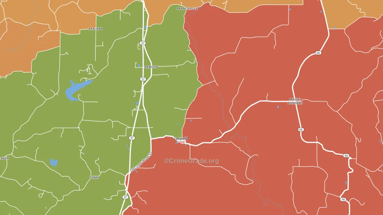 Leopold, IN Map of Arson Rates
