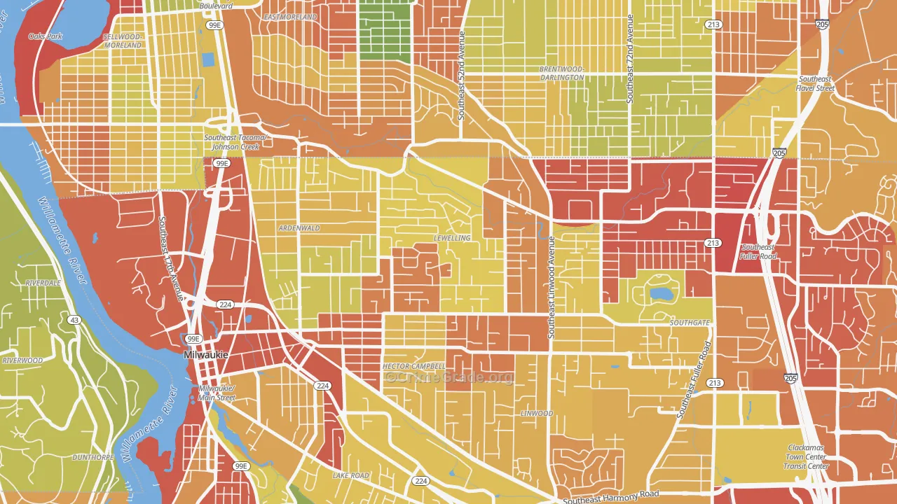 Lewelling, Milwaukie, OR Map of Arson Rates