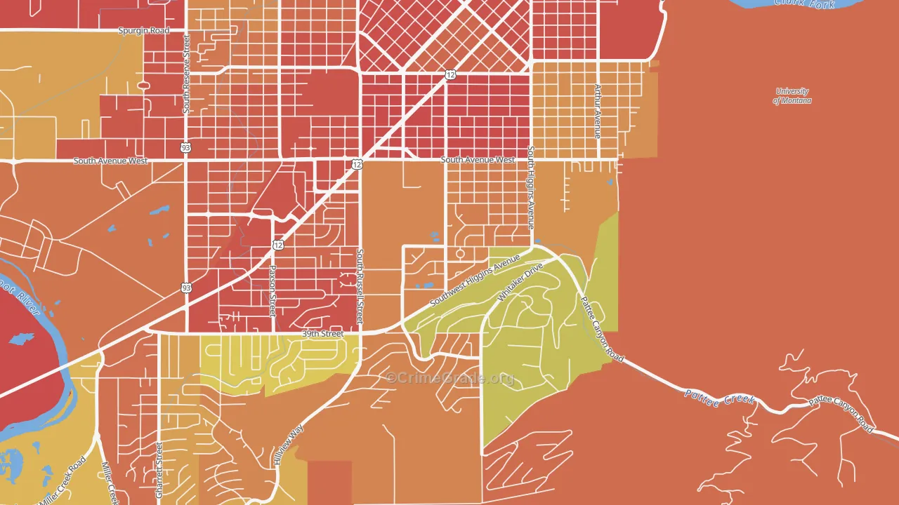 Lewis and Clark, Missoula, MT Map of Arson Rates