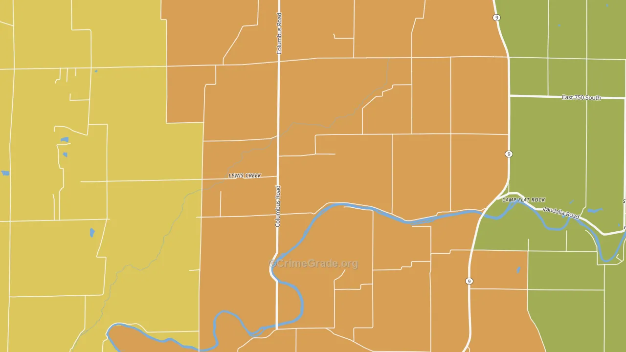 Lewis Creek, IN Map of Arson Rates
