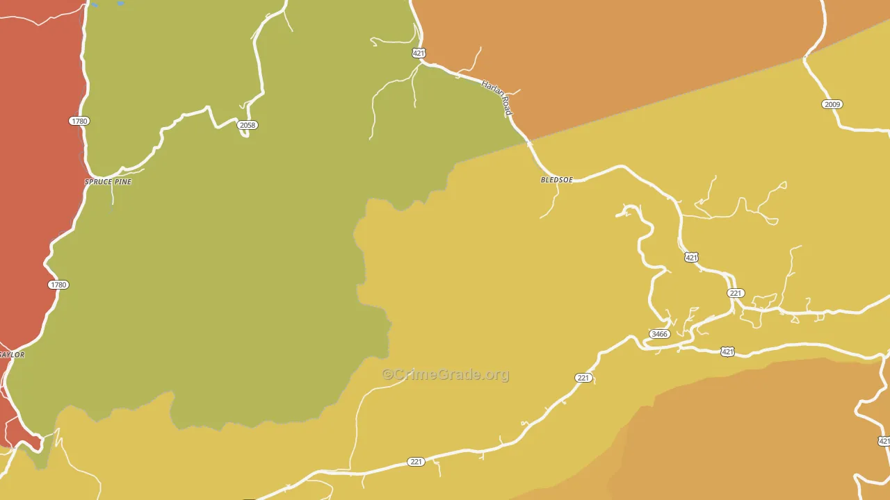 Lewis Creek, KY Map of Arson Rates
