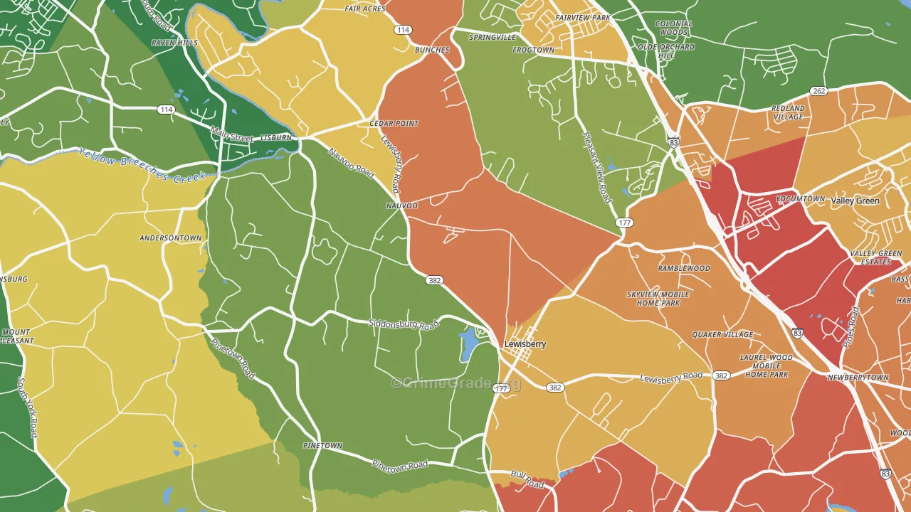 Lewisberry, PA Map of Arson Rates
