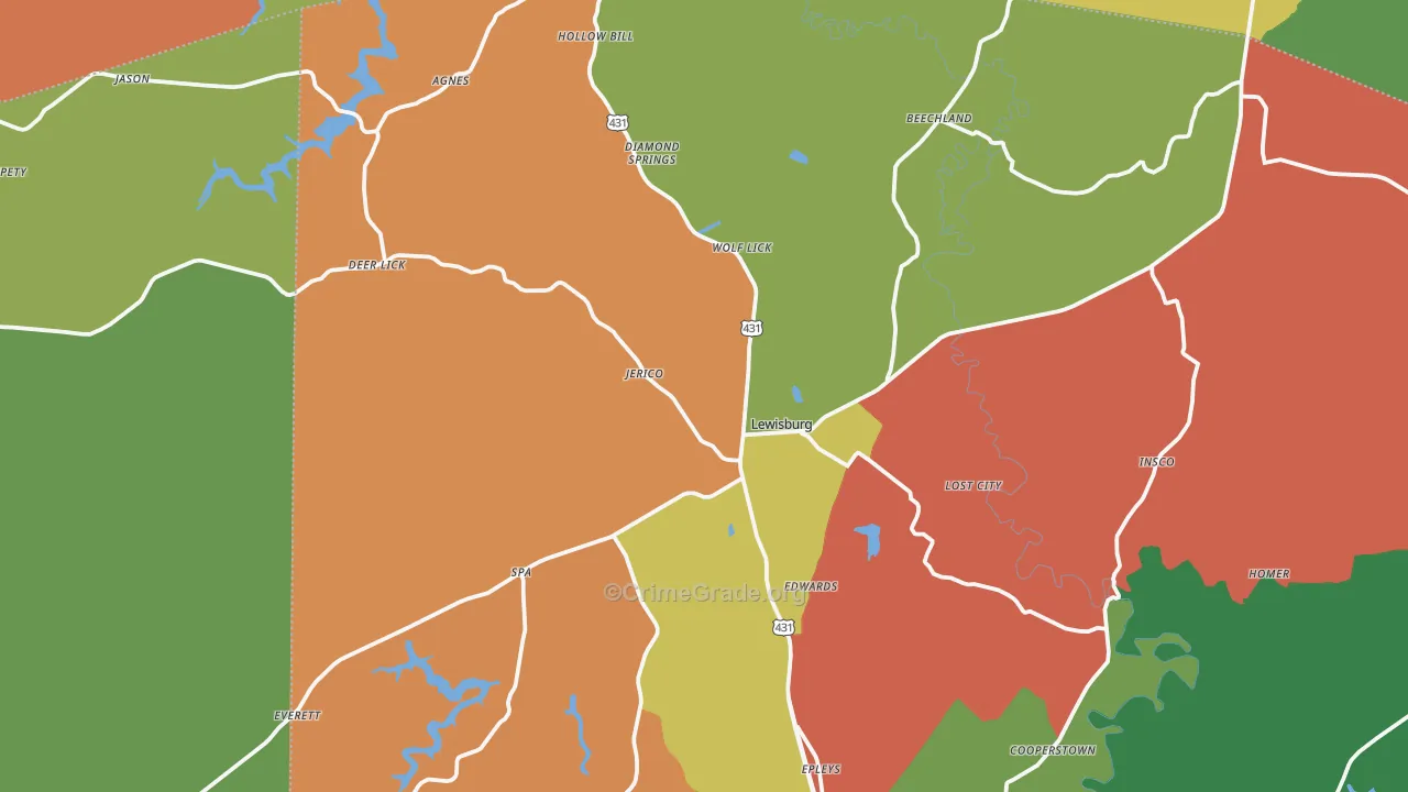 Lewisburg, KY Map of Arson Rates
