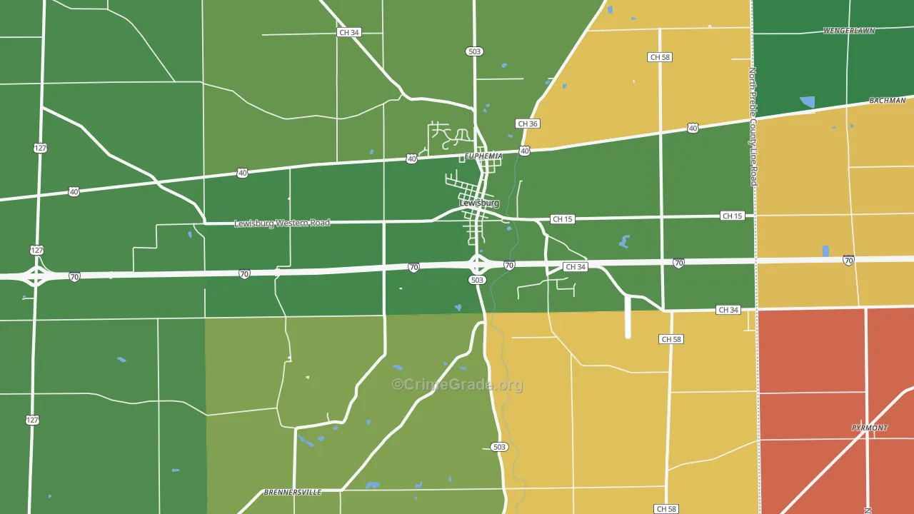 Lewisburg, OH Map of Arson Rates
