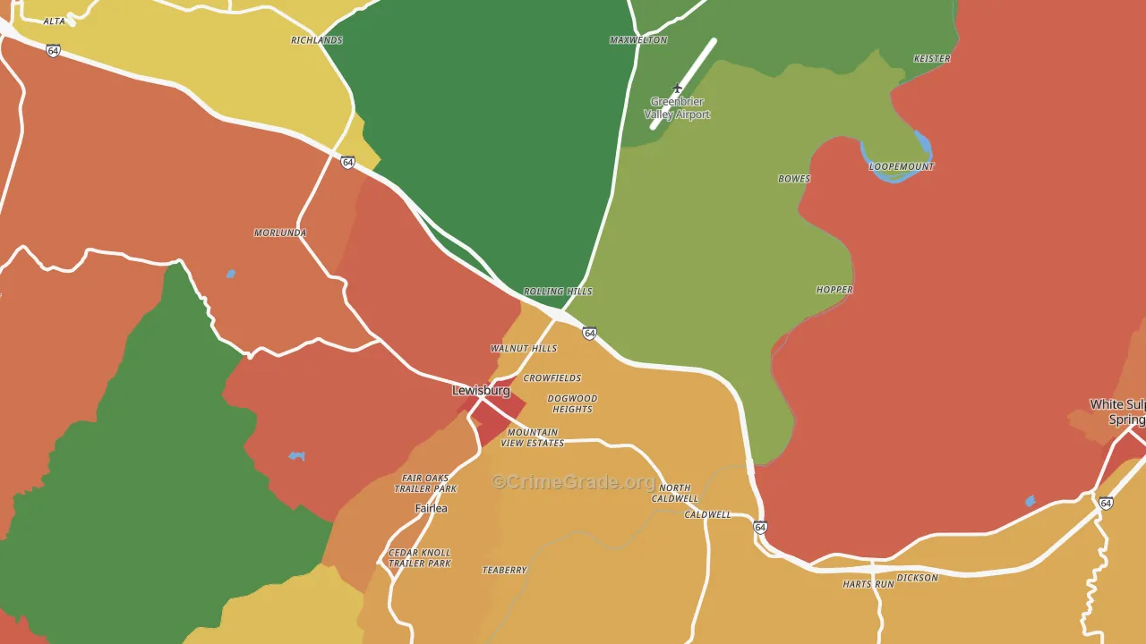 Lewisburg, WV Map of Arson Rates