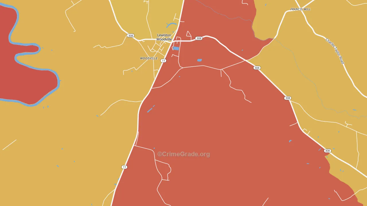 Lewiston Woodville, NC Map of Arson Rates