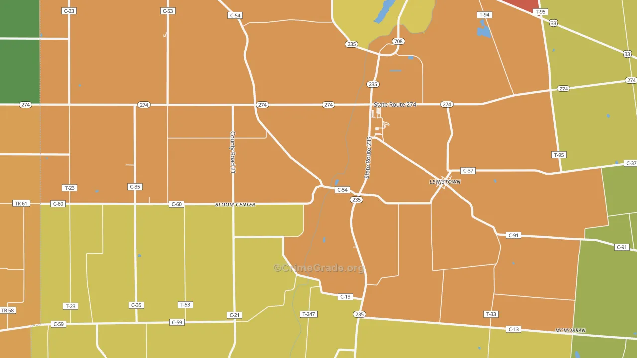 Lewistown, OH Map of Arson Rates