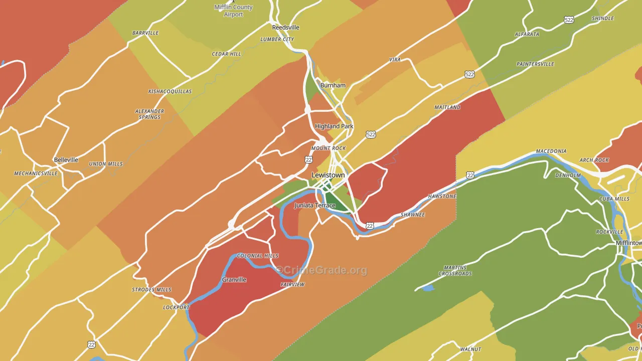 Lewistown, PA Map of Arson Rates