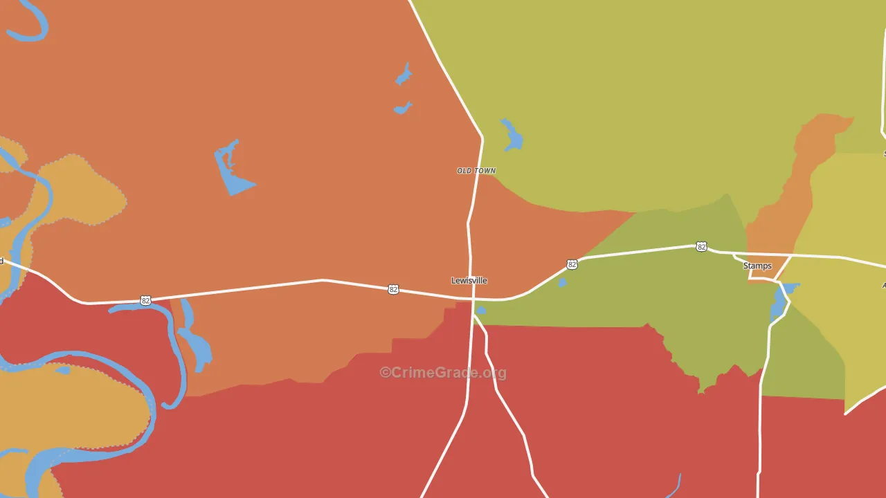 Lewisville, AR Map of Arson Rates