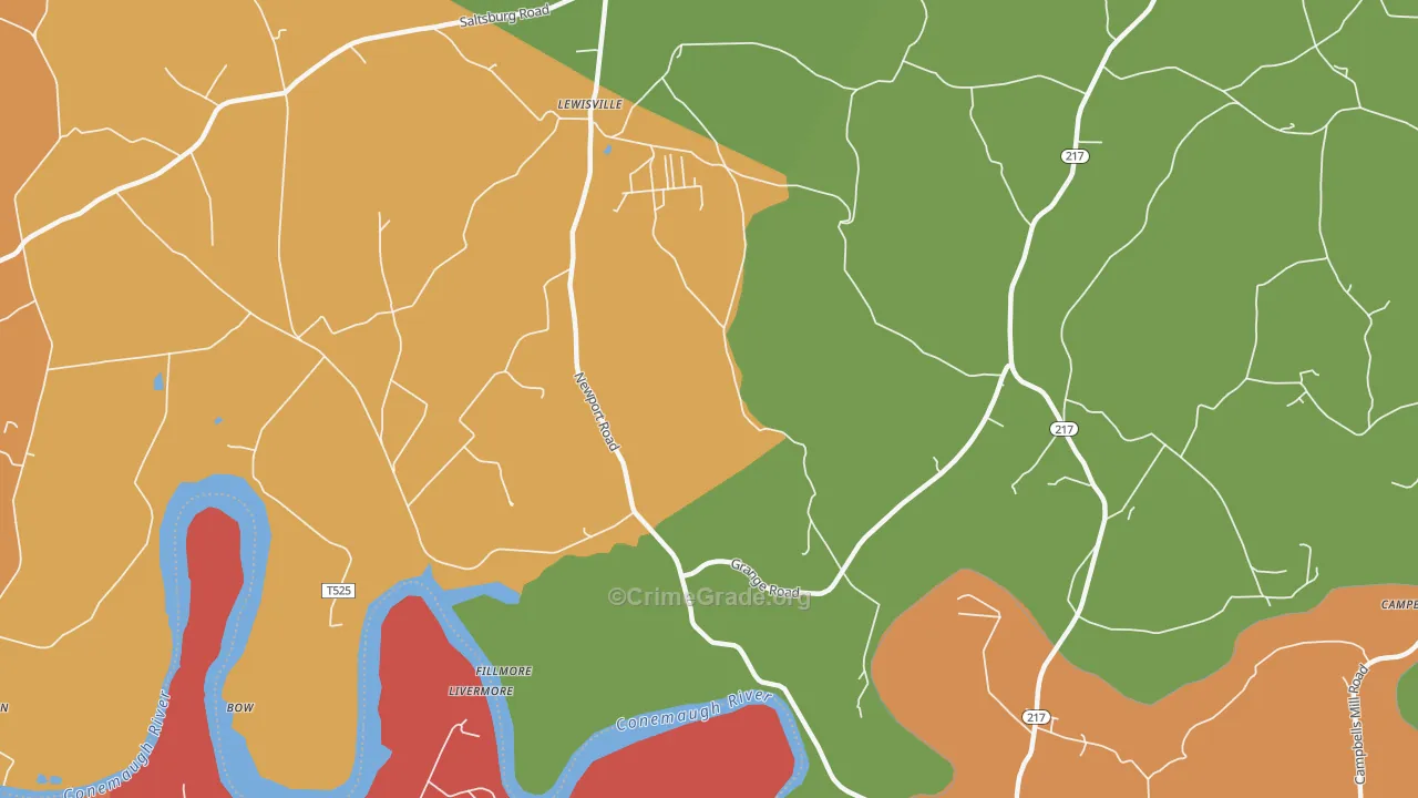 Lewisville, PA Map of Arson Rates