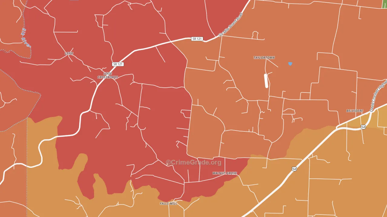 Lexie Crossroads, TN Map of Arson Rates
