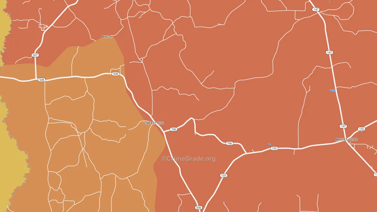Liberty Hill, LA Map of Arson Rates