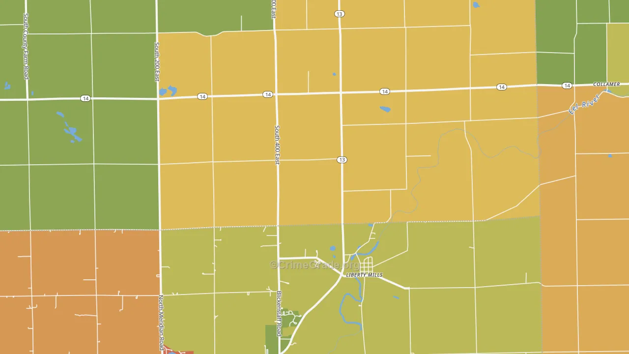 Liberty Mills, IN Map of Arson Rates