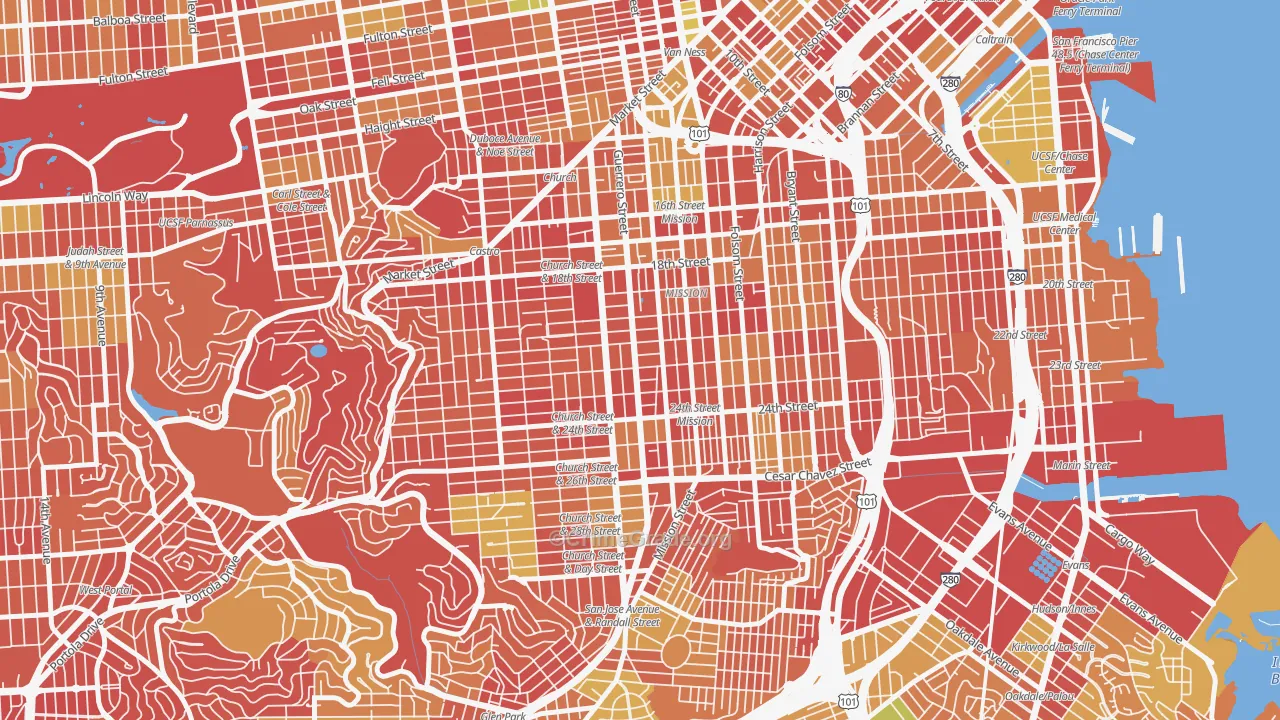 Liberty Street Historic District, San Francisco, CA Map of Arson Rates
