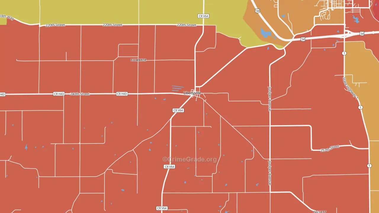Libertyville, IA Map of Arson Rates