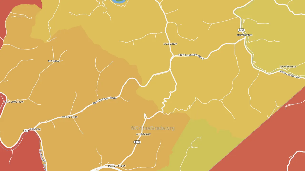 Lick Creek, KY Map of Arson Rates
