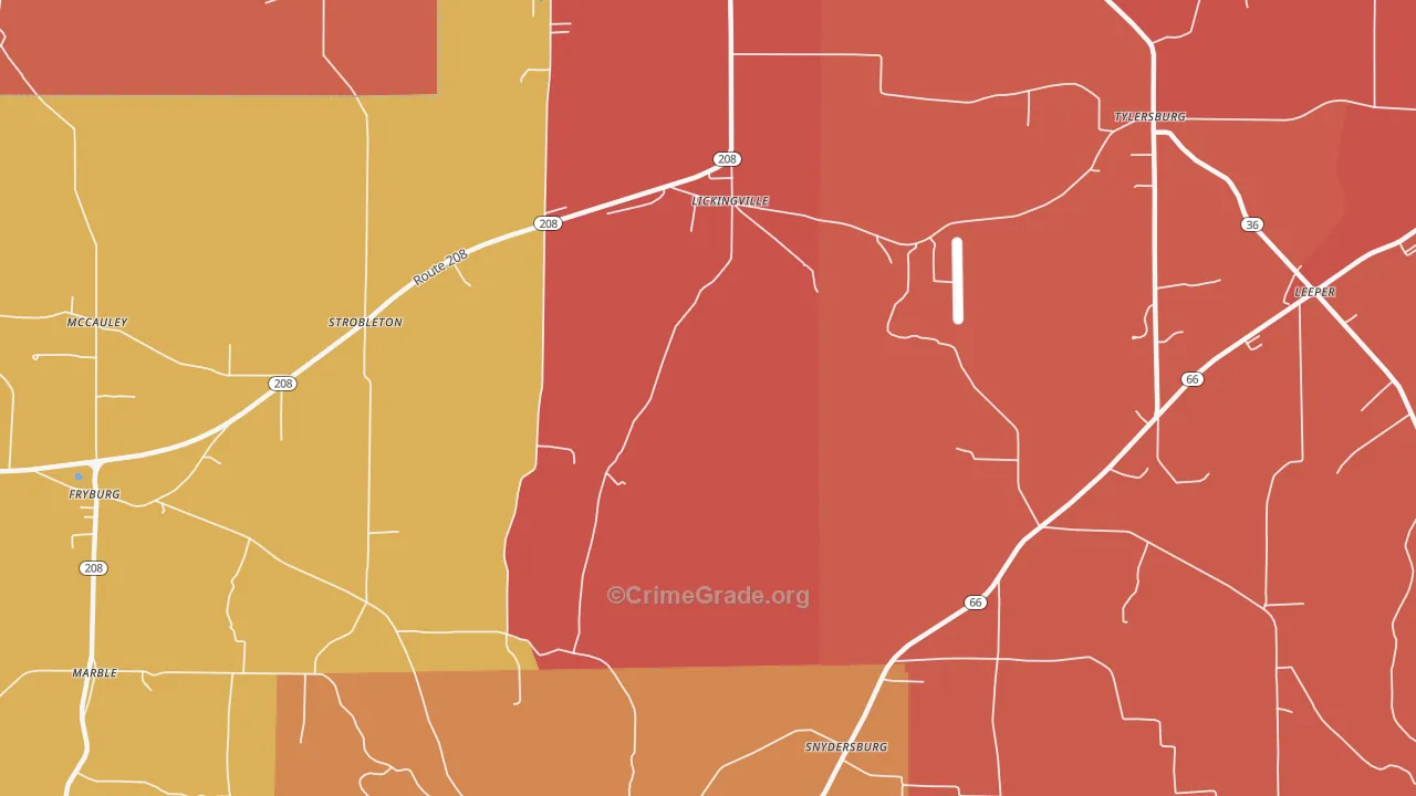 Lickingville, PA Map of Arson Rates