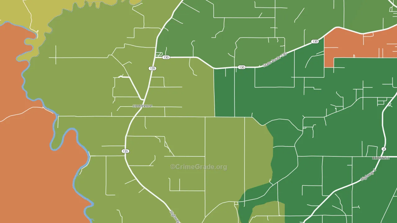Liddieville, LA Map of Arson Rates
